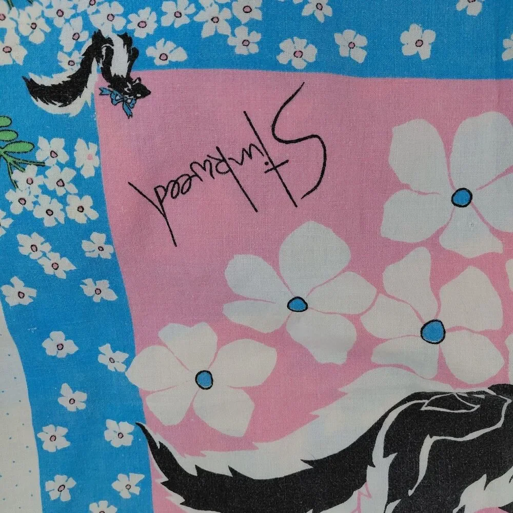 VTG Tablecloth 1960s Kitschy Skunk Dog Cotton Dogwood Stinkweed Pastel Unique